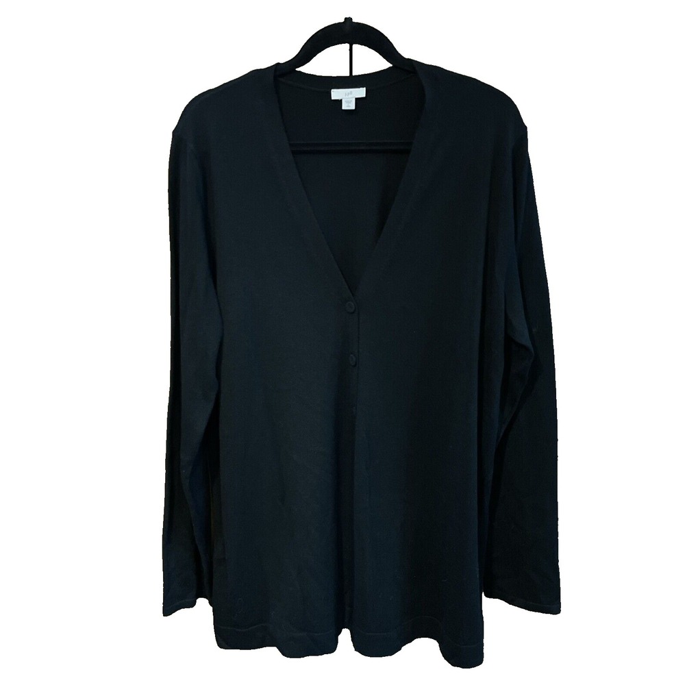 J Jill Wool Blend Long Sleeve Black Cardigan V- Neck Button Front Size L